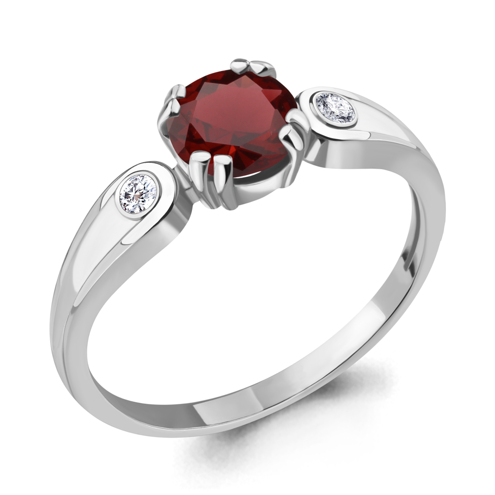 6927703А Кольцо из Серебра с гранатом, фианитами
