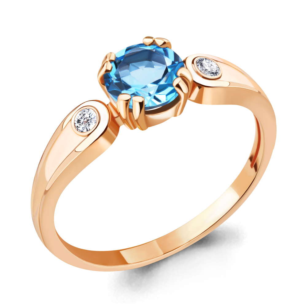 6927705А Кольцо из Золота с топазом свисс блю, фианитами