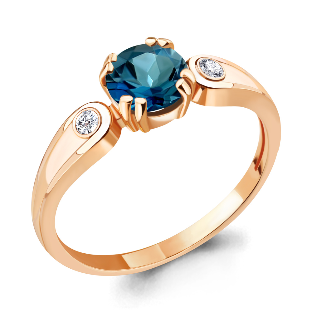 6927708А Кольцо из Золота с топазом лондон блю, фианитами