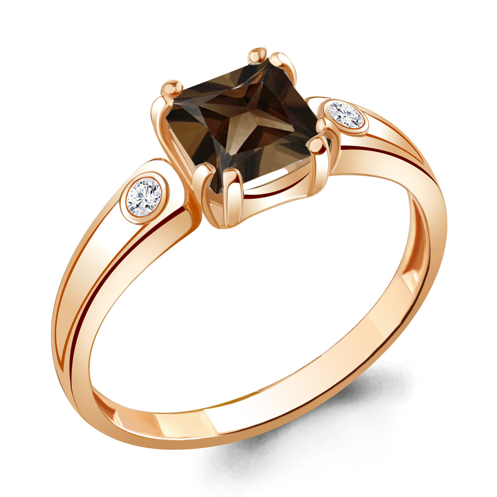 6927801А Кольцо из Золота с кварцем дымчатым, фианитами