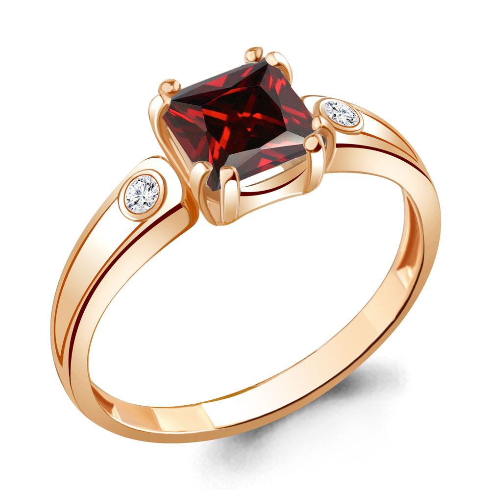 6927803А Кольцо из Золота с гранатом, фианитами