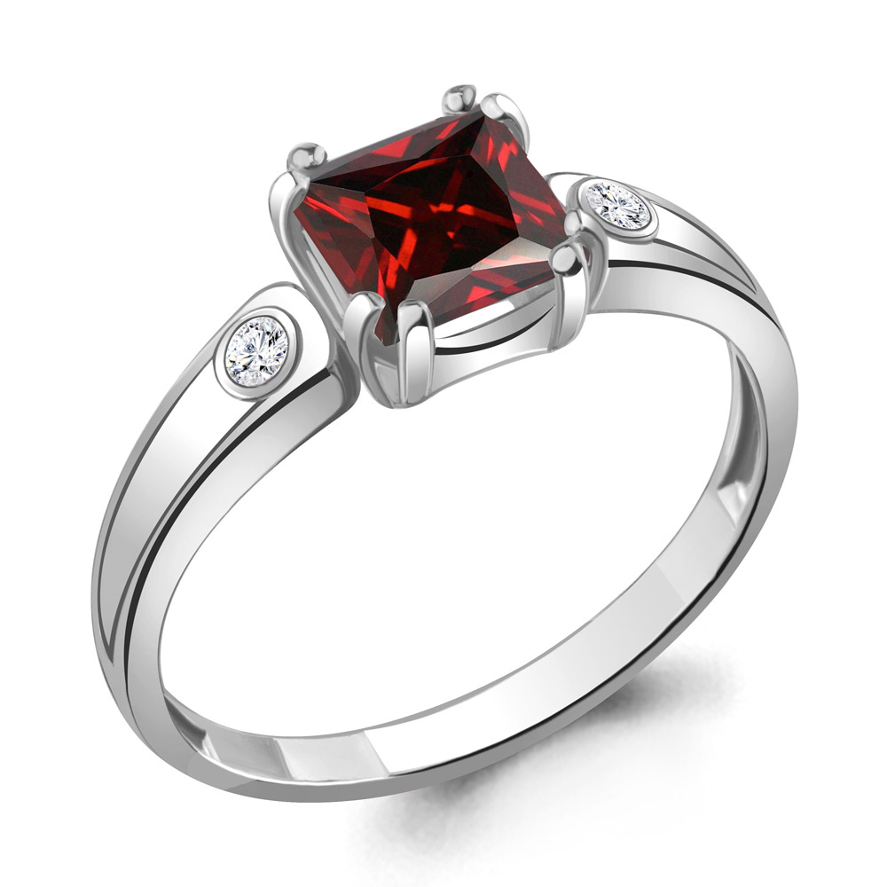 6927803А Кольцо из Серебра с гранатом, фианитами