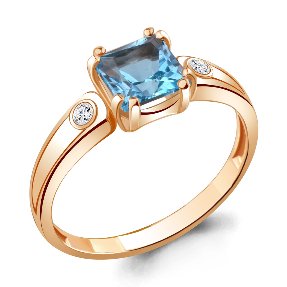 6927805А Кольцо из Золота с топазом свисс блю, фианитами