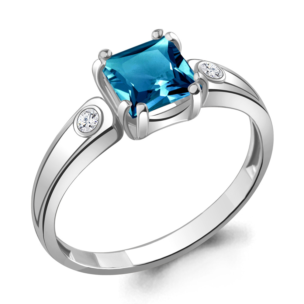6927808А Кольцо из Серебра с топазом лондон блю, фианитами