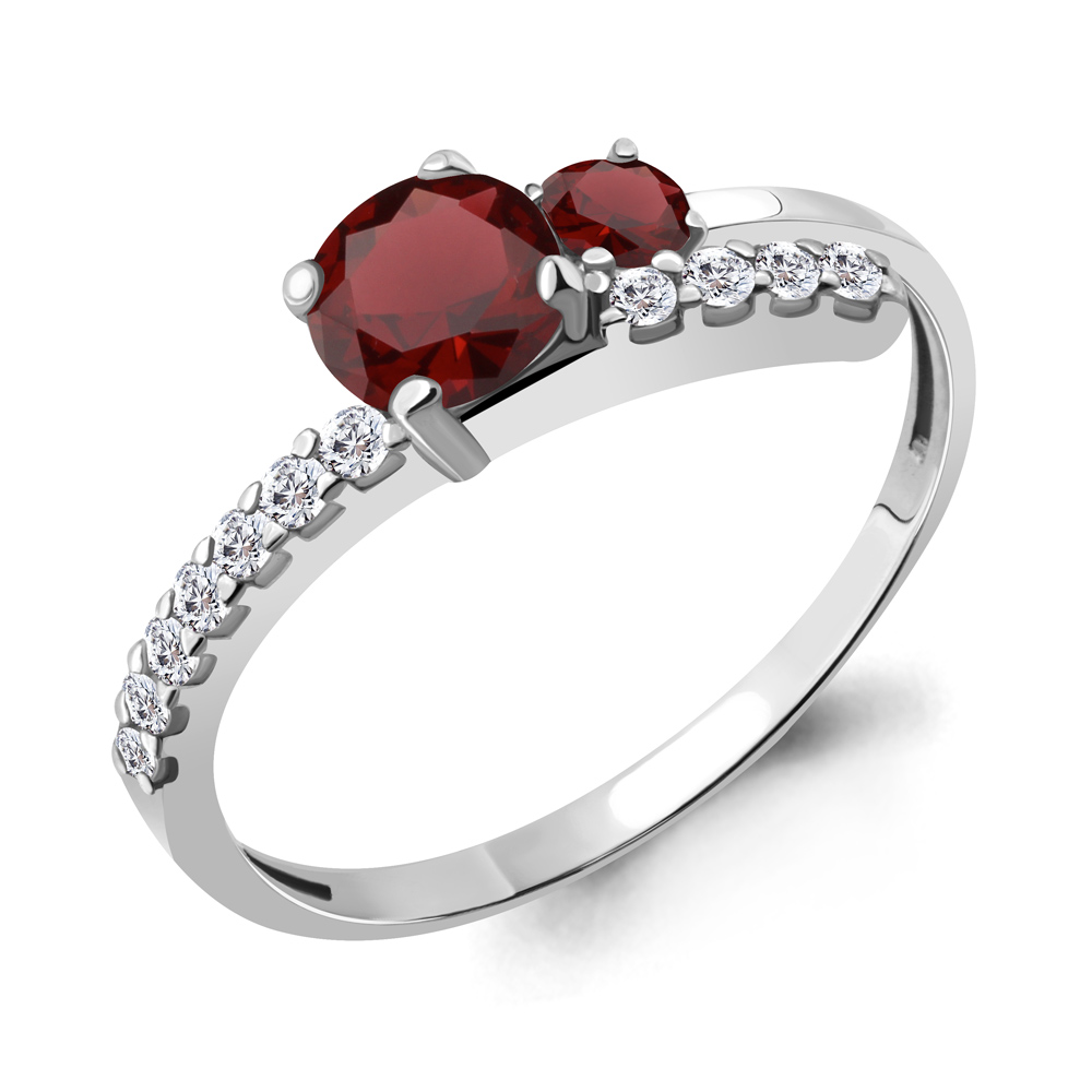 6928603А Кольцо из Серебра с гранатами, фианитами