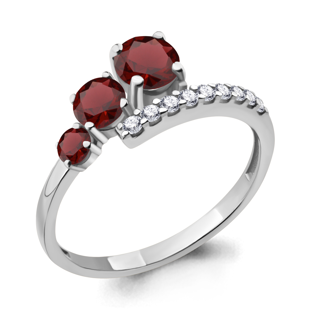6928703А Кольцо из Серебра с гранатами, фианитами