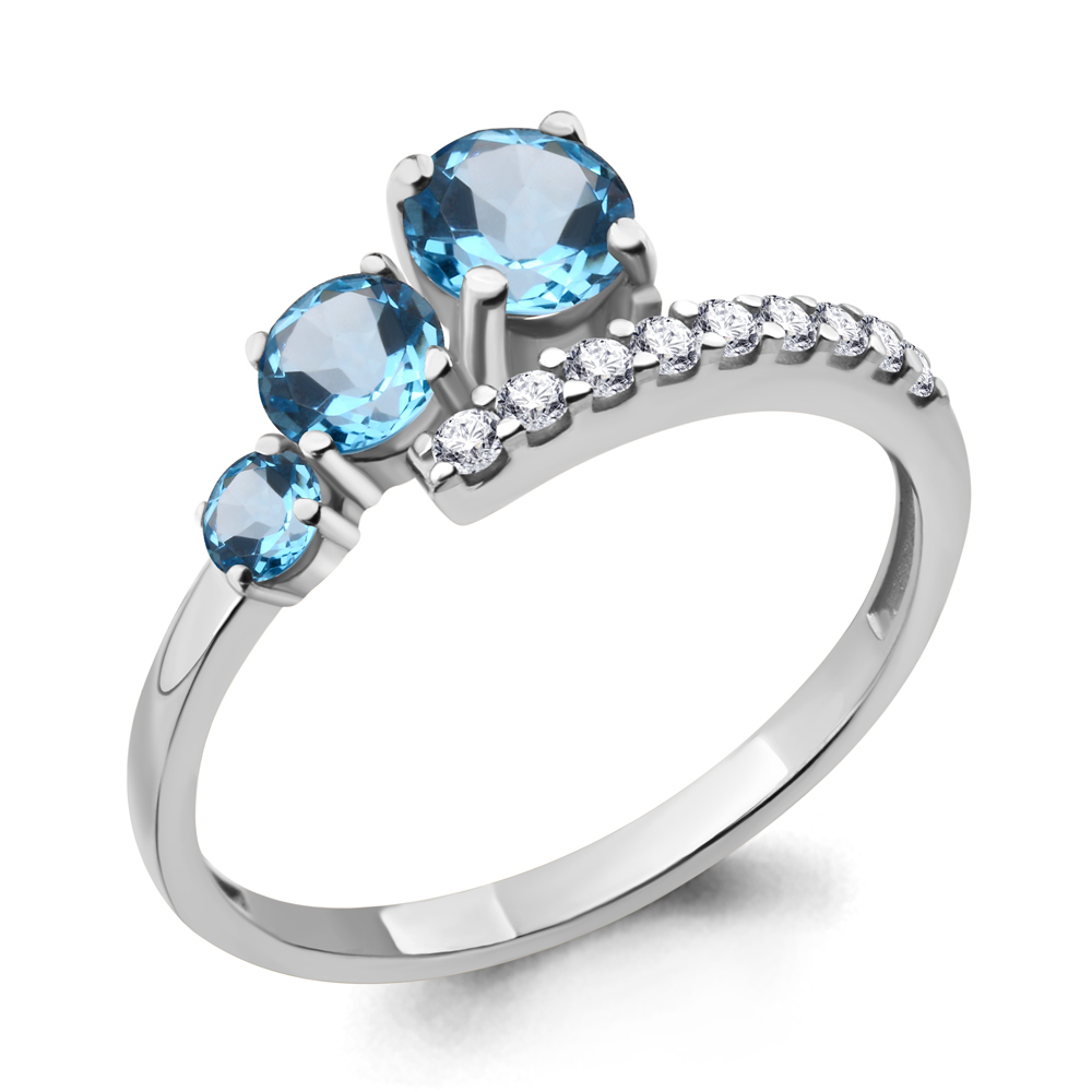 6928705А Кольцо из Серебра с топазами свисс блю, фианитами