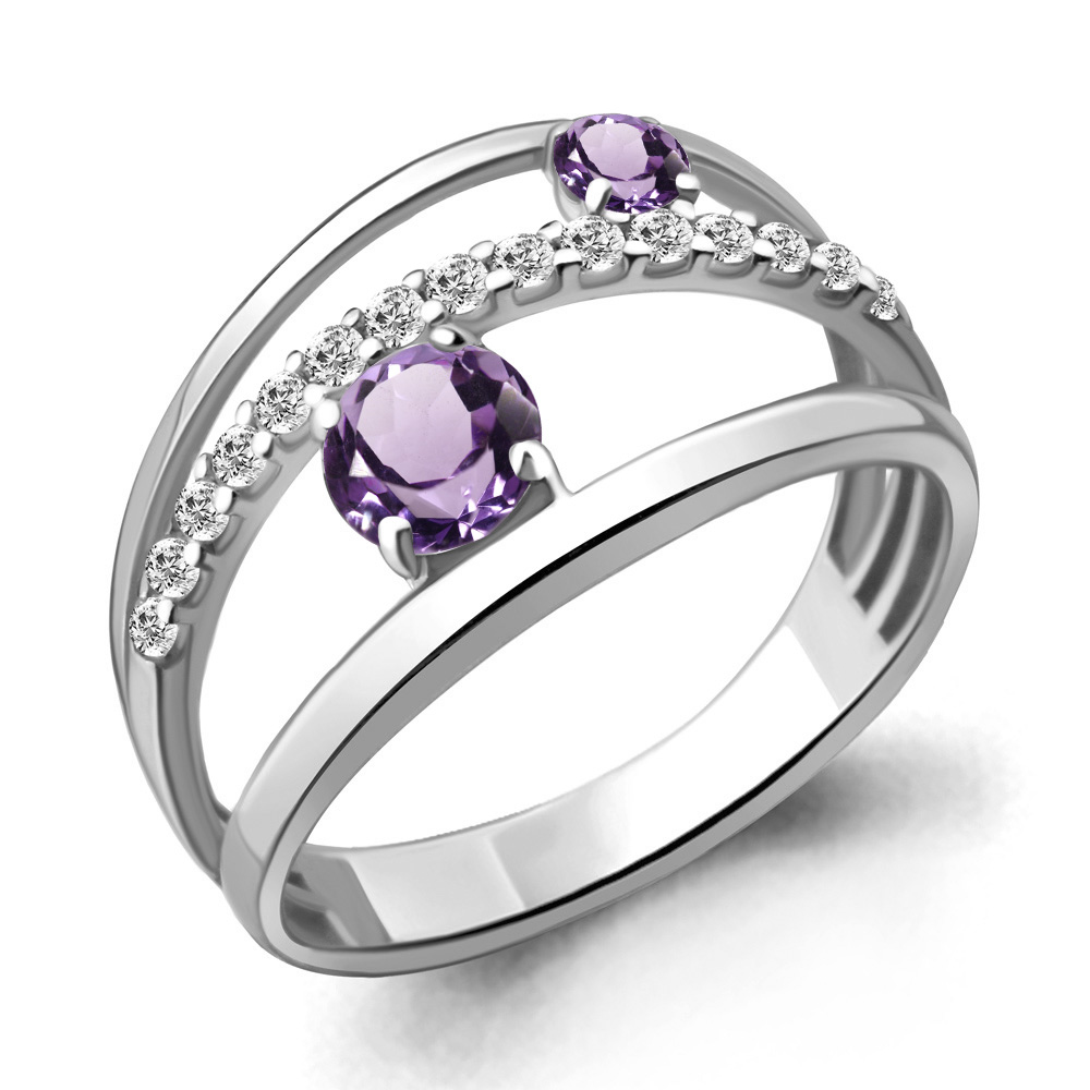 6928804А Кольцо из Серебра с аметистами, фианитами
