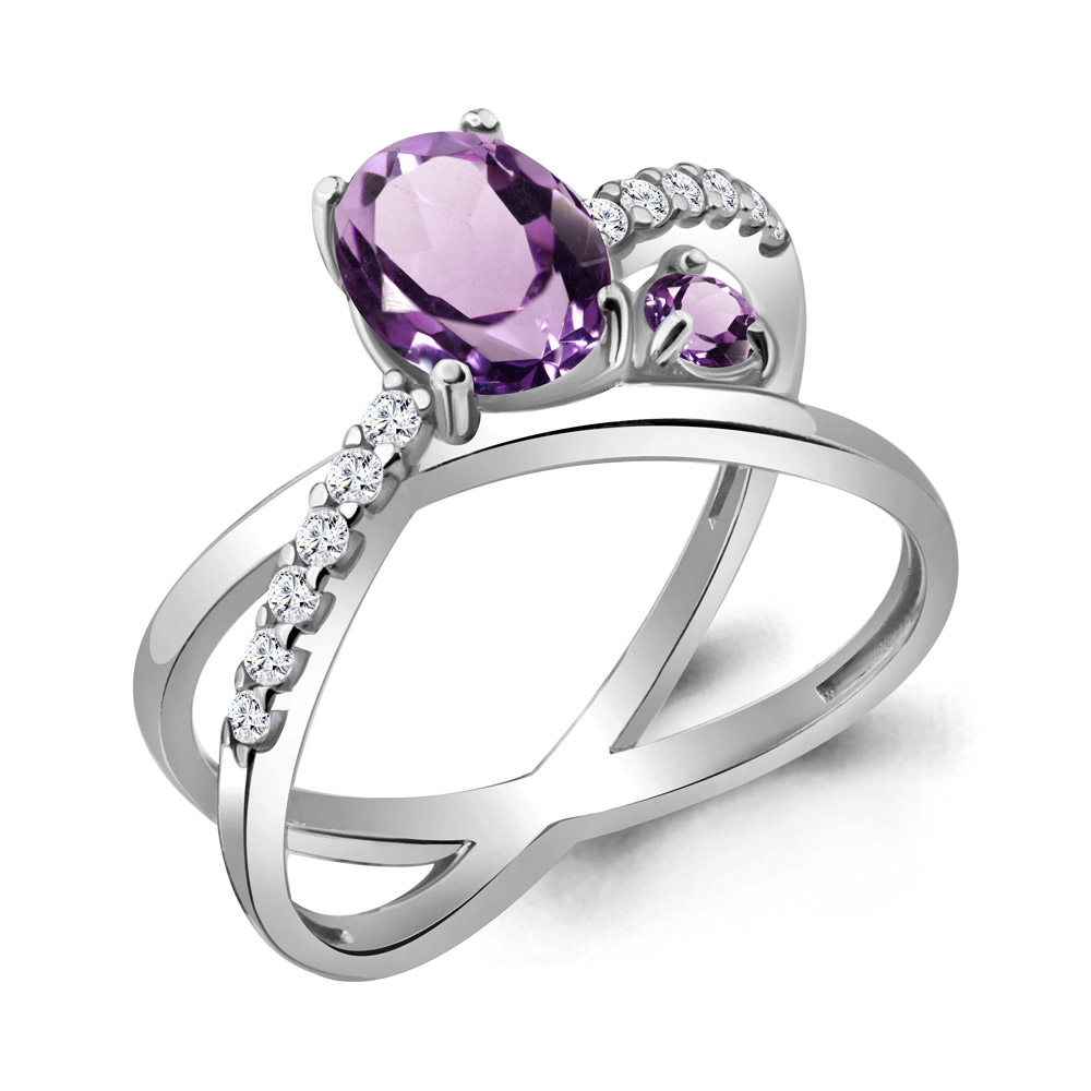 6928904А Кольцо из Серебра с аметистами, фианитами