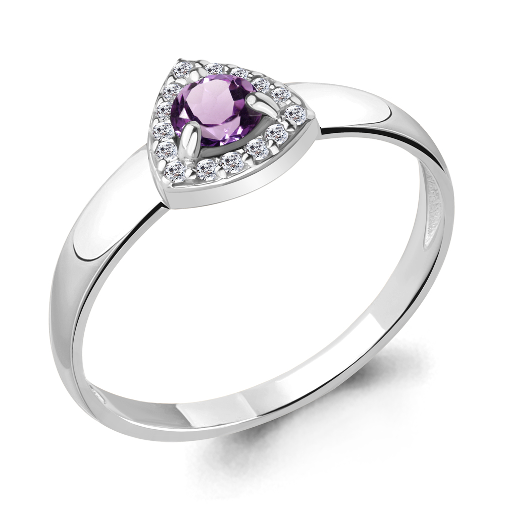 6929604А Кольцо из Серебра с аметистом, фианитами