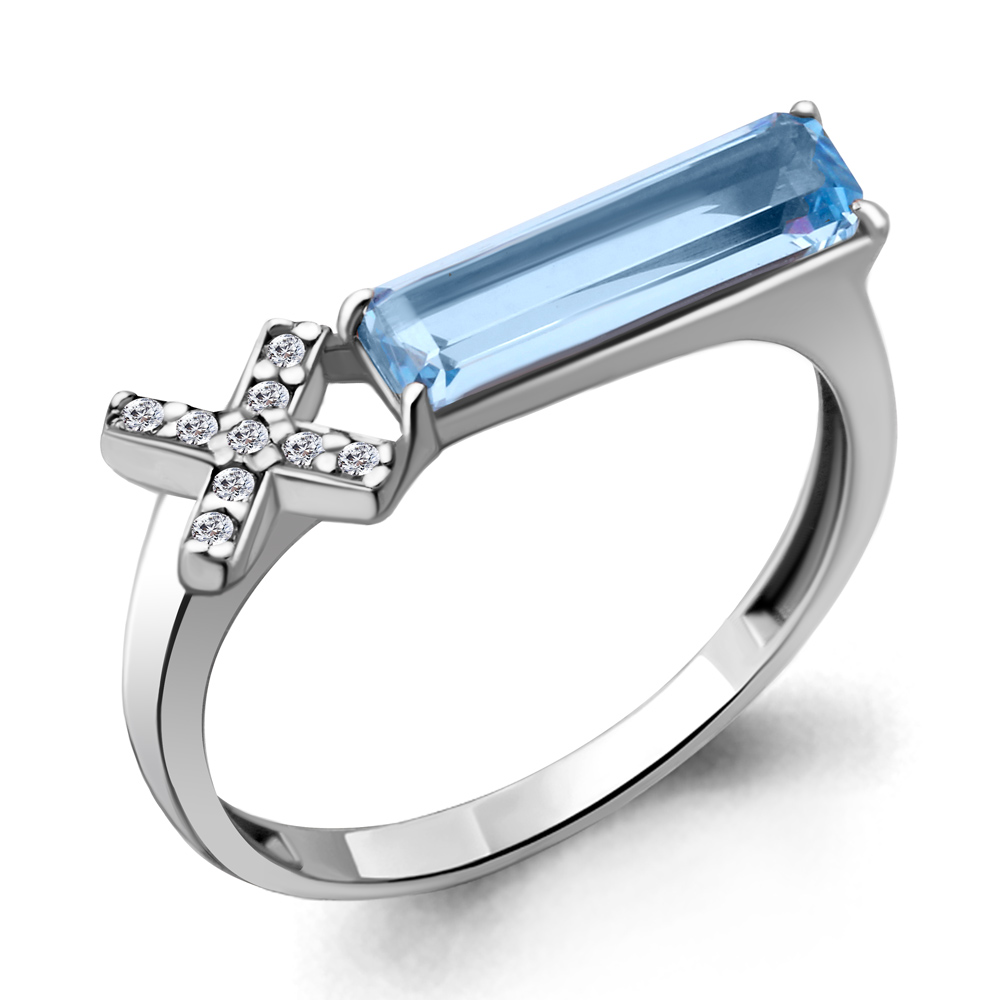 6930192А Кольцо из Серебра с нанотопазом свисс, фианитами