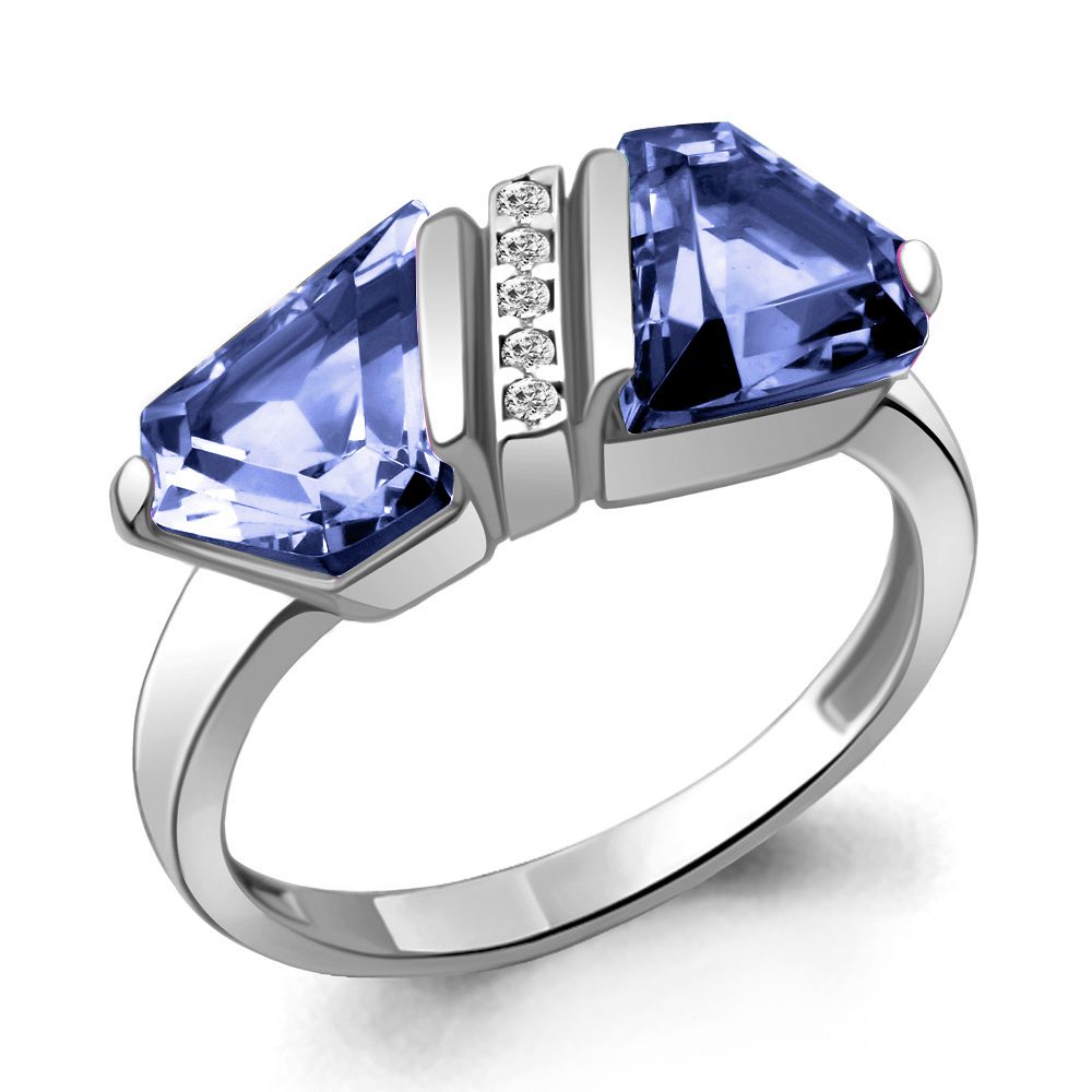 69309603А Кольцо из Серебра с нанотанзанитами иск., фианитами