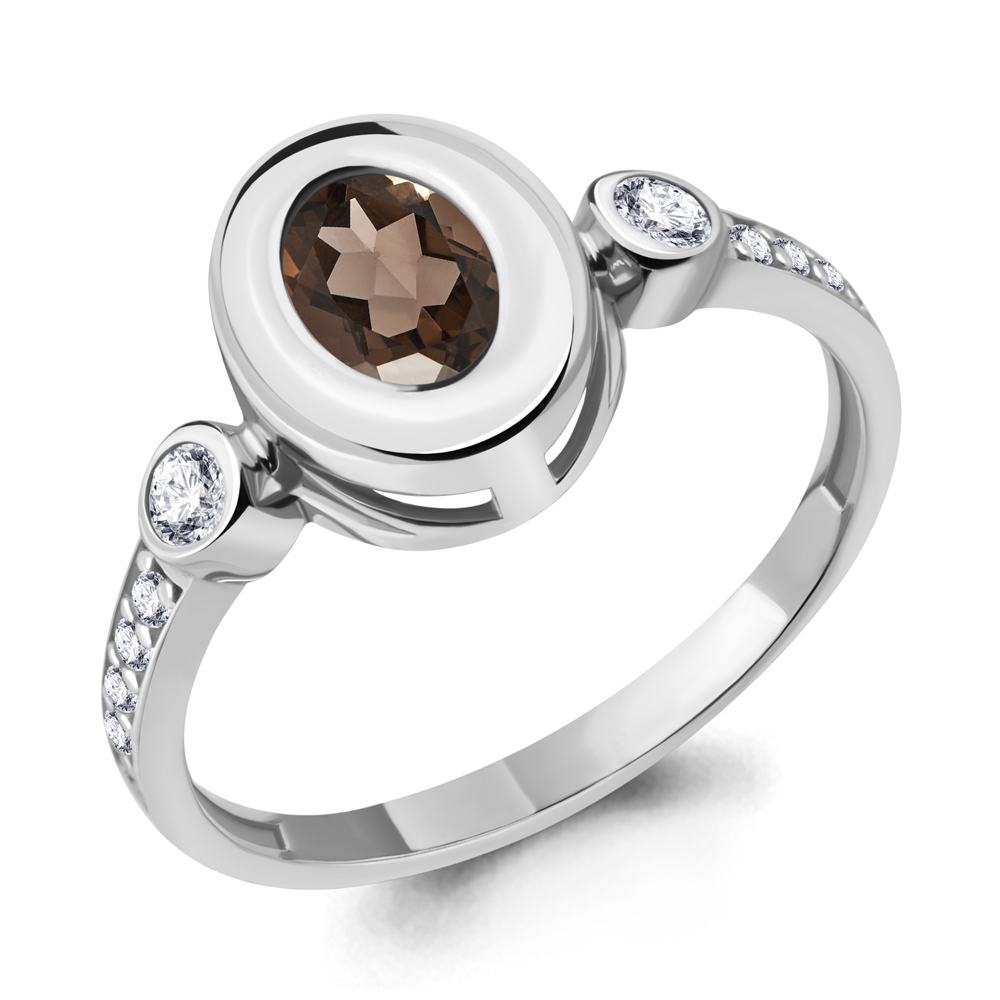 6931701А Кольцо из Серебра с кварцем дымчатым, фианитами