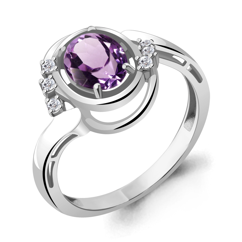 6931904А Кольцо из Серебра с аметистом, фианитами