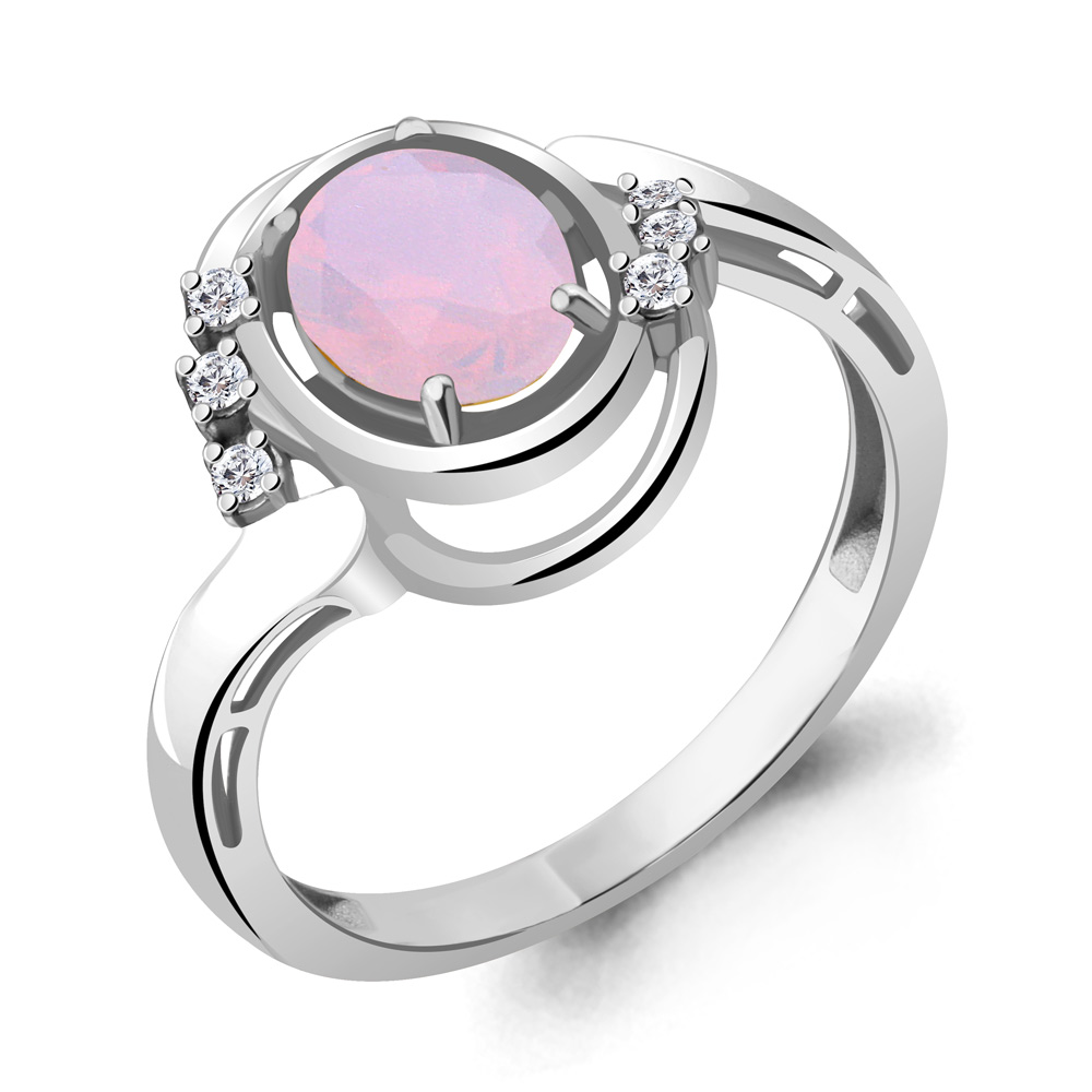 69319606А Кольцо из Серебра с наноопалом розовым, фианитами