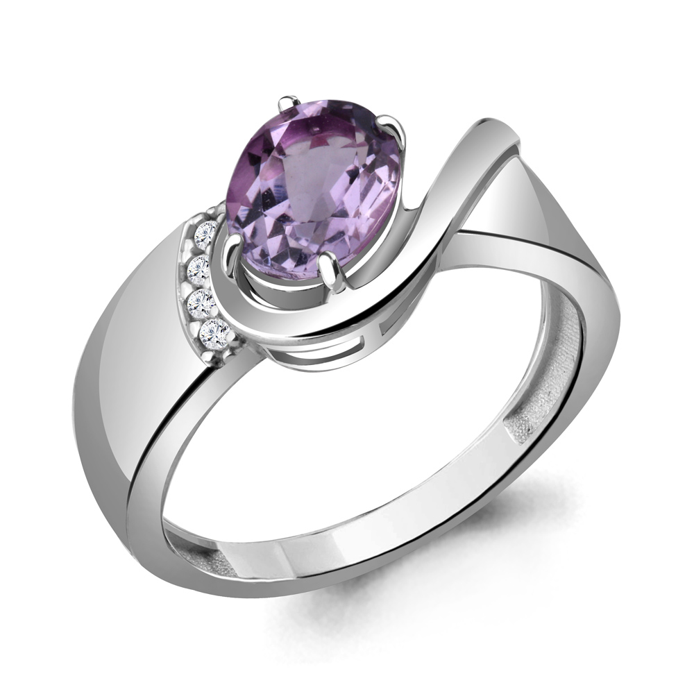 6932104А Кольцо из Серебра с аметистом, фианитами