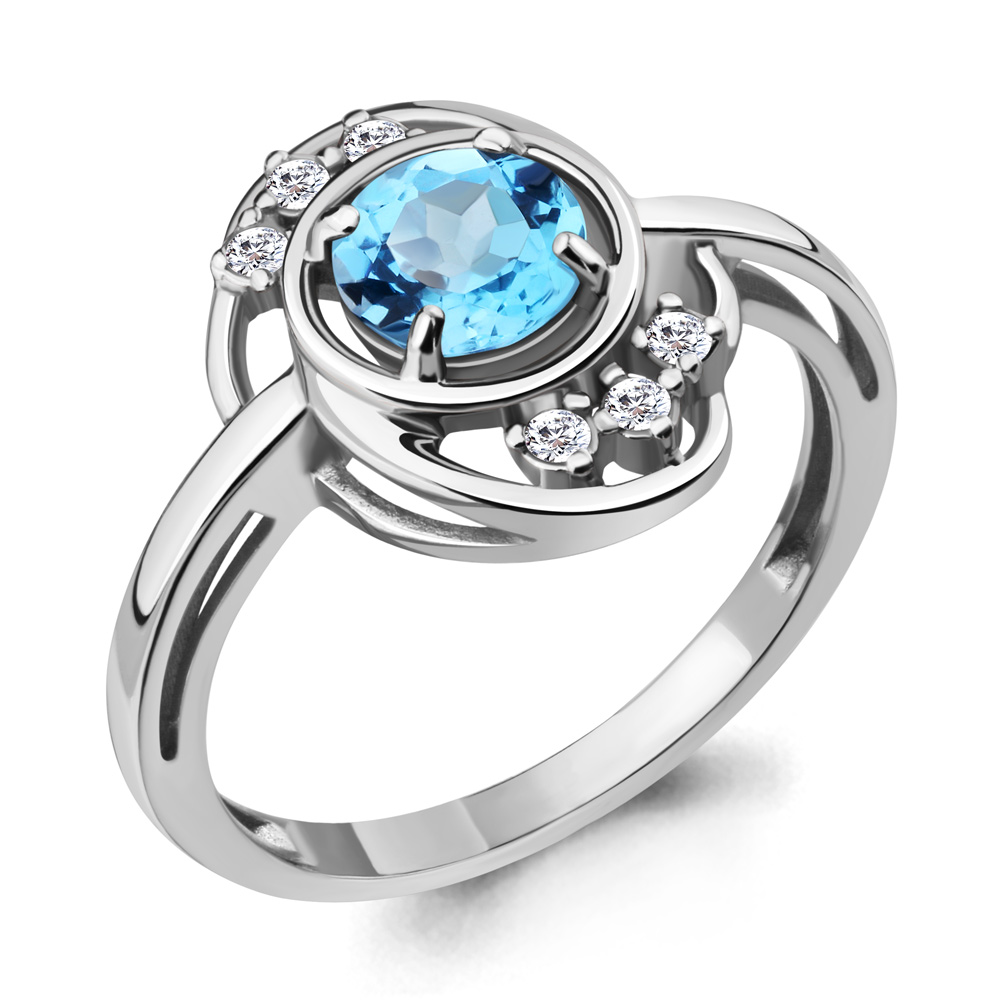 6932305А Кольцо из Серебра с топазом свисс блю, фианитами