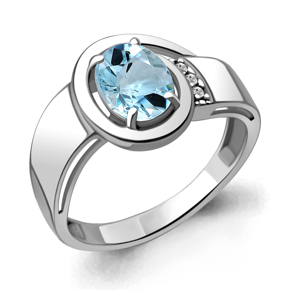 6932602А Кольцо из Серебра с топазом скай блю, фианитами