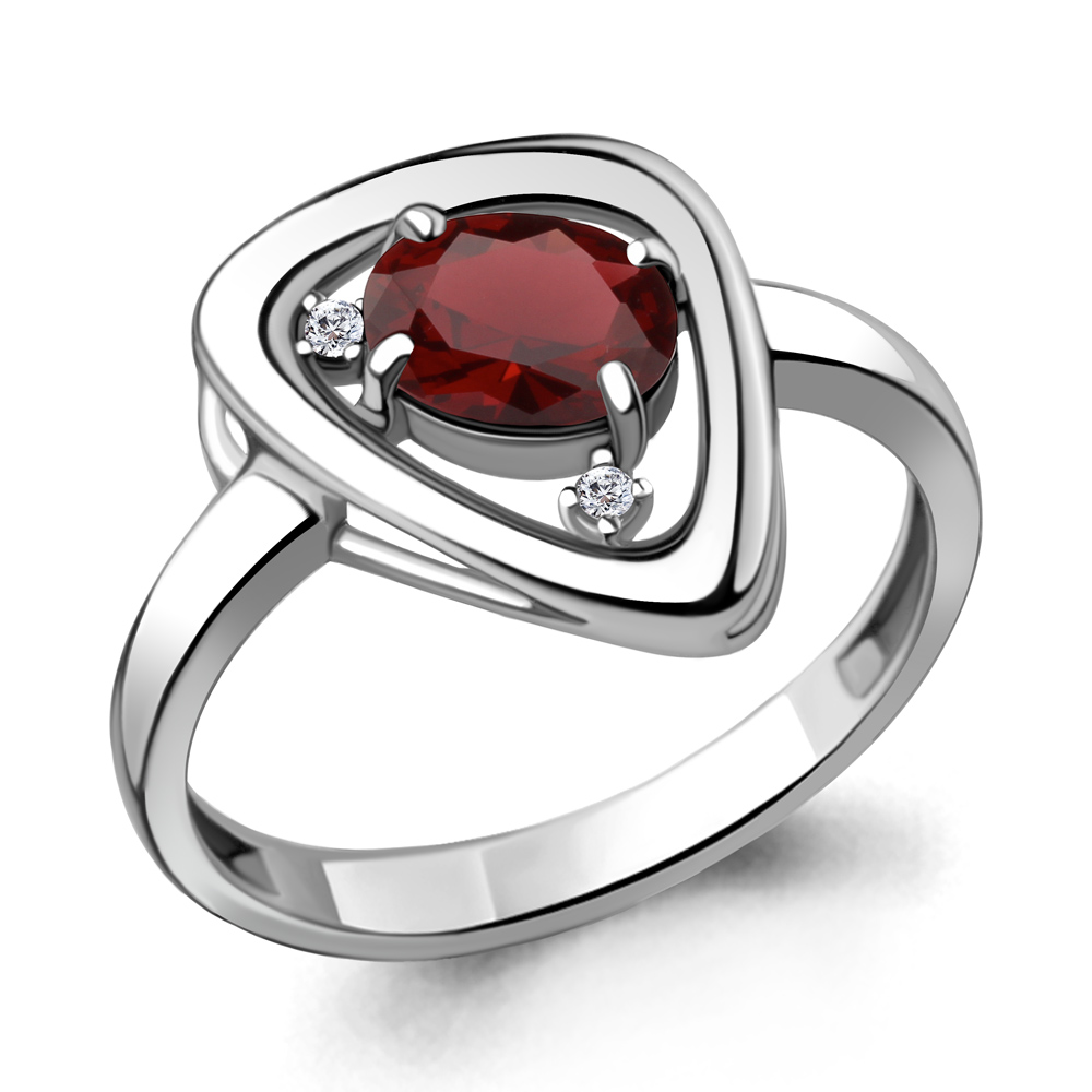 6932703А Кольцо из Серебра с гранатом, фианитами