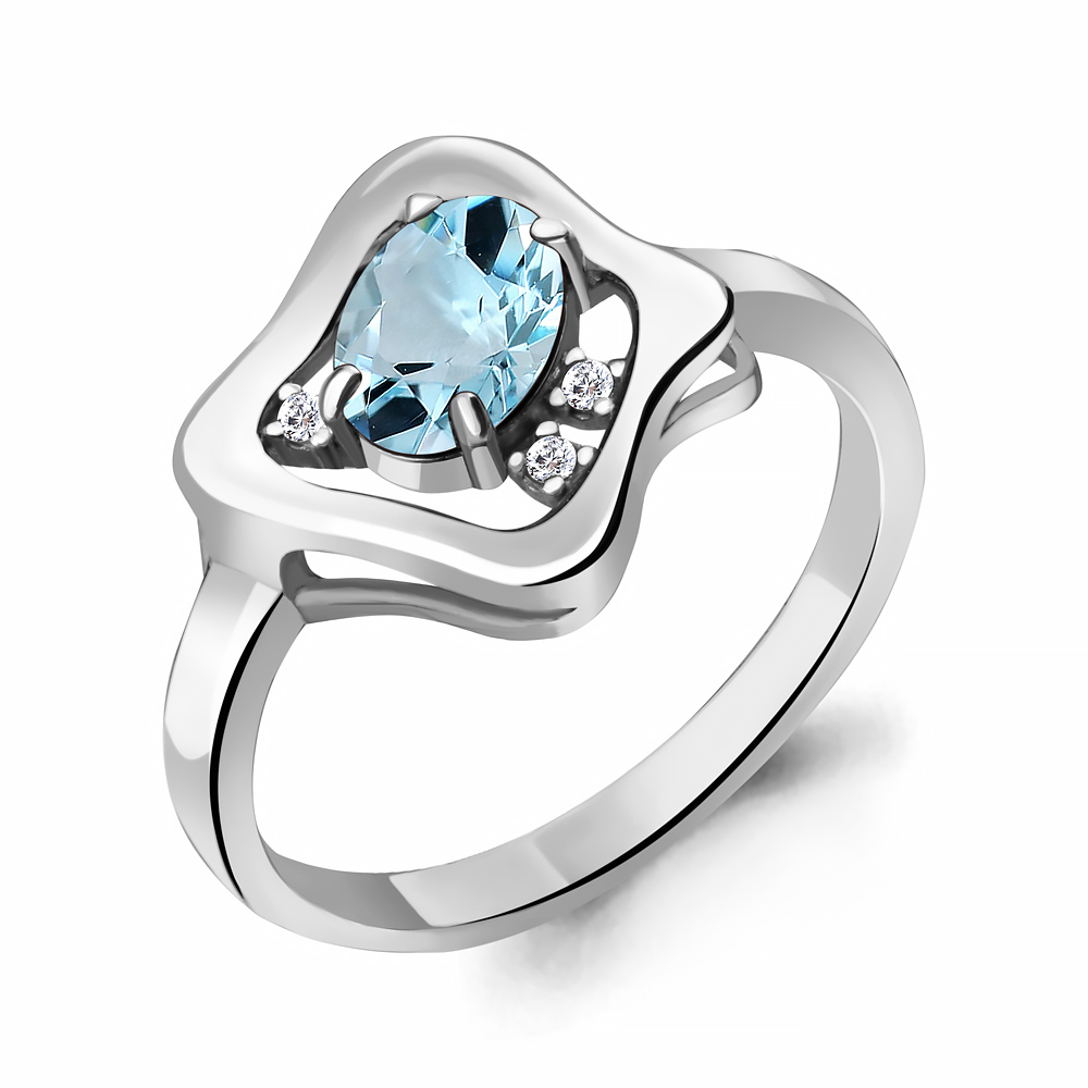 6932802А Кольцо из Серебра с топазом скай блю, фианитами