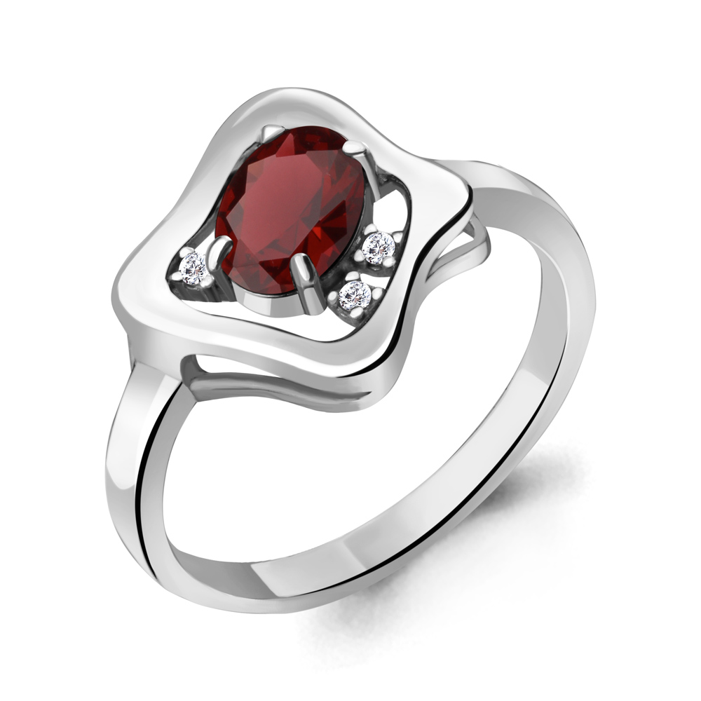 6932803А Кольцо из Серебра с гранатом, фианитами