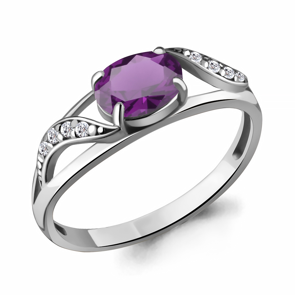 6933204А Кольцо из Серебра с аметистом, фианитами