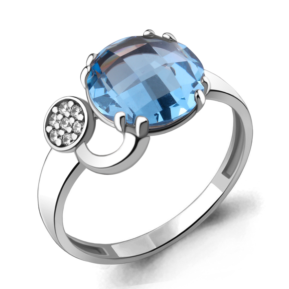 6933692А Кольцо из Серебра с нанотопазом свисс, фианитами