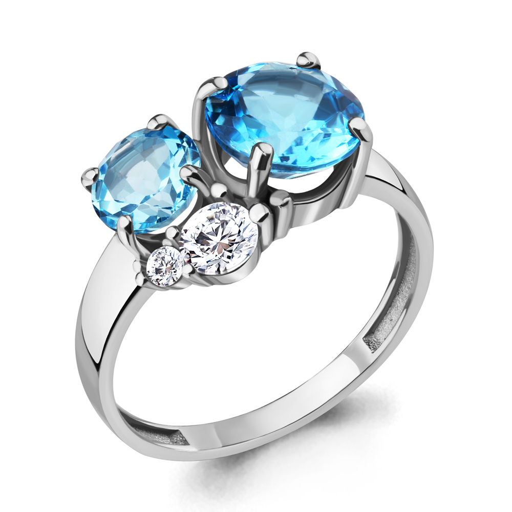 6934405А Кольцо из Серебра с топазами свисс блю, фианитами