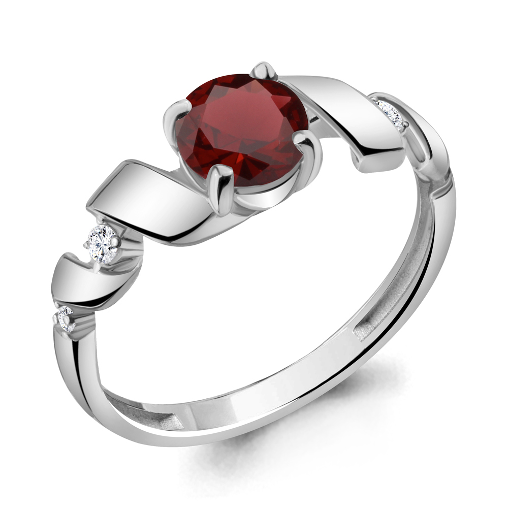 6936103А Кольцо из Серебра с гранатом, фианитами