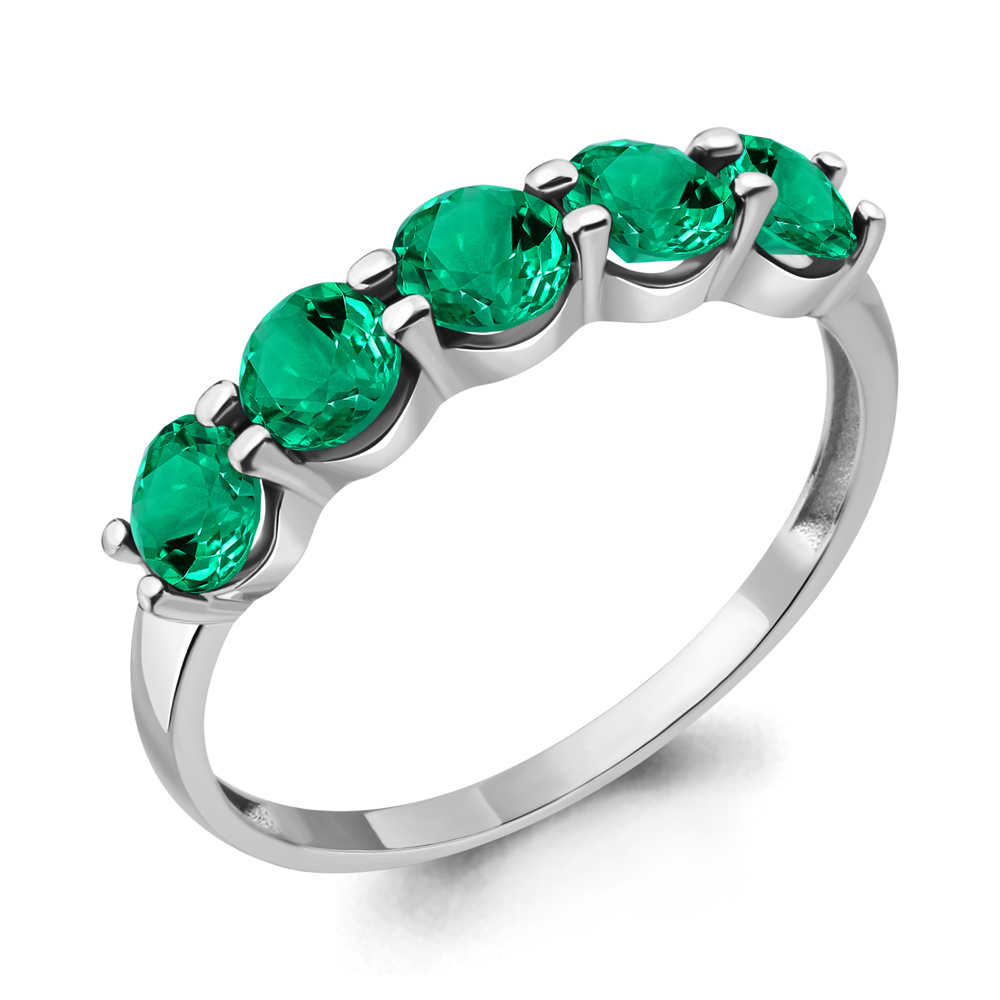 69364П Кольцо из Серебра с наноизумрудами из коллекции "Клеопатра"