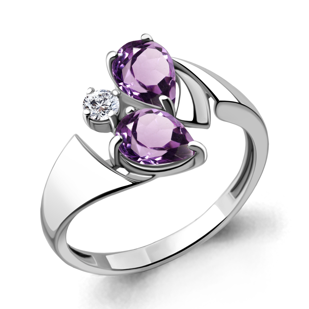 6936604А Кольцо из Серебра с аметистами, фианитом