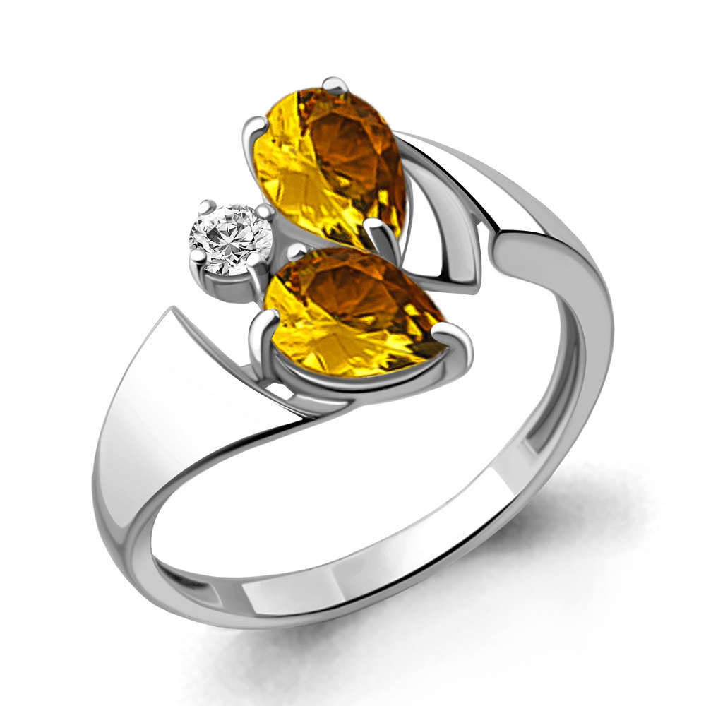 6936606А Кольцо из Серебра с фианитом, цитринами