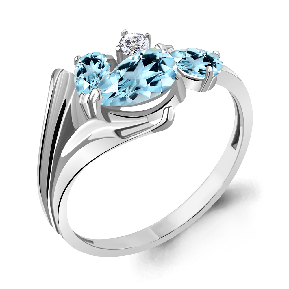 Кольцо из Серебра с топазами скай блю, фианитом, артикул 6937202А -  AQUAMARINE Jewelry