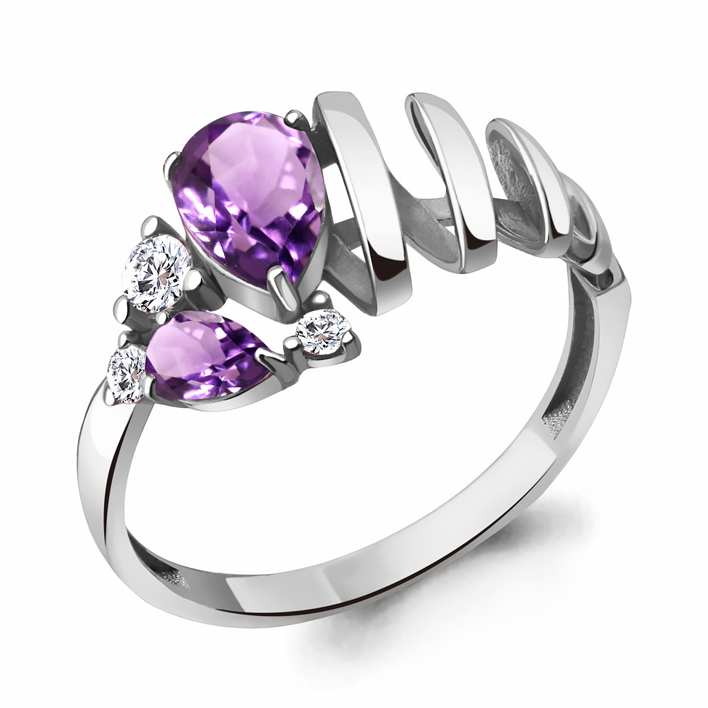 6937504А Кольцо из Серебра с аметистами, фианитами
