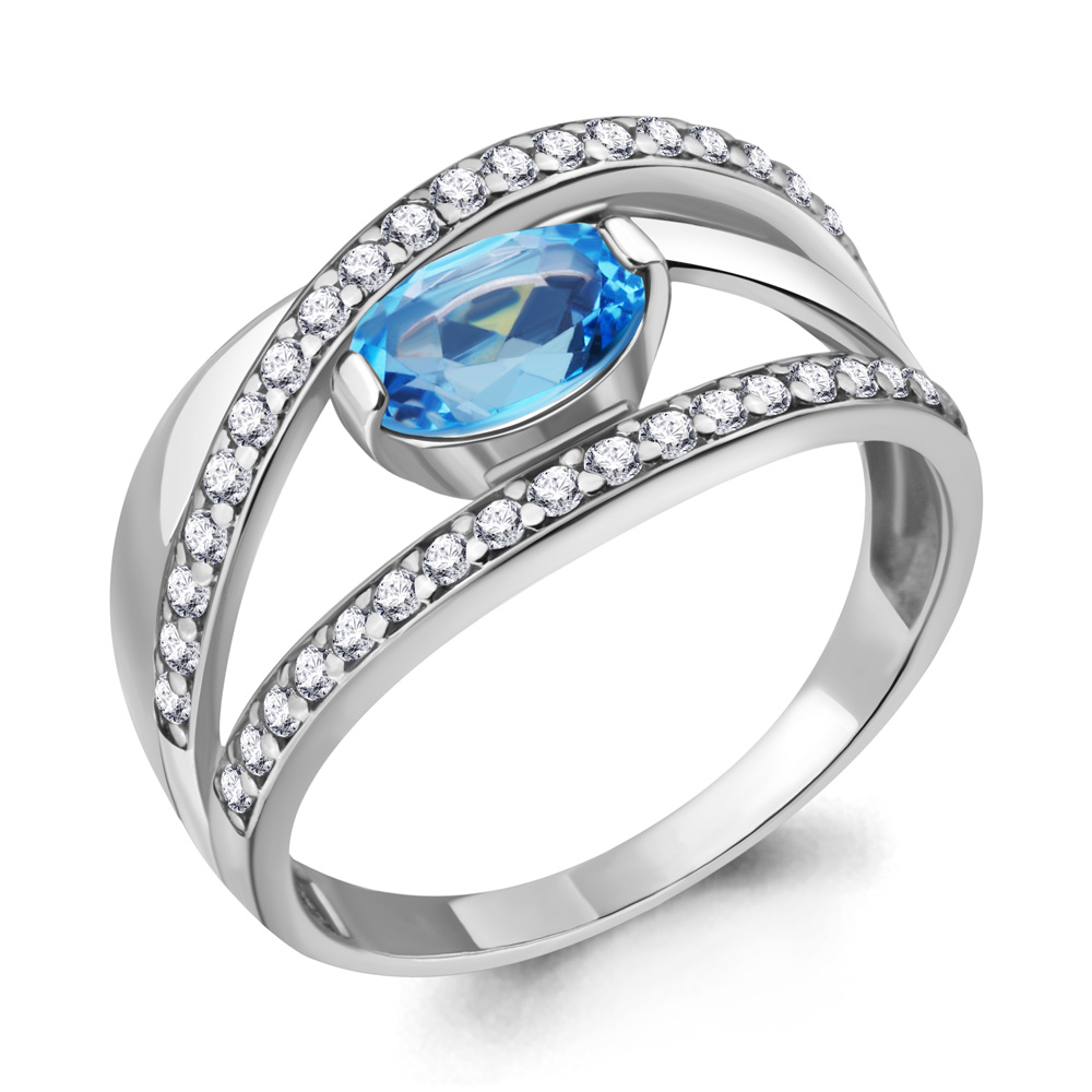 6937605А Кольцо из Серебра с топазом свисс блю, фианитами