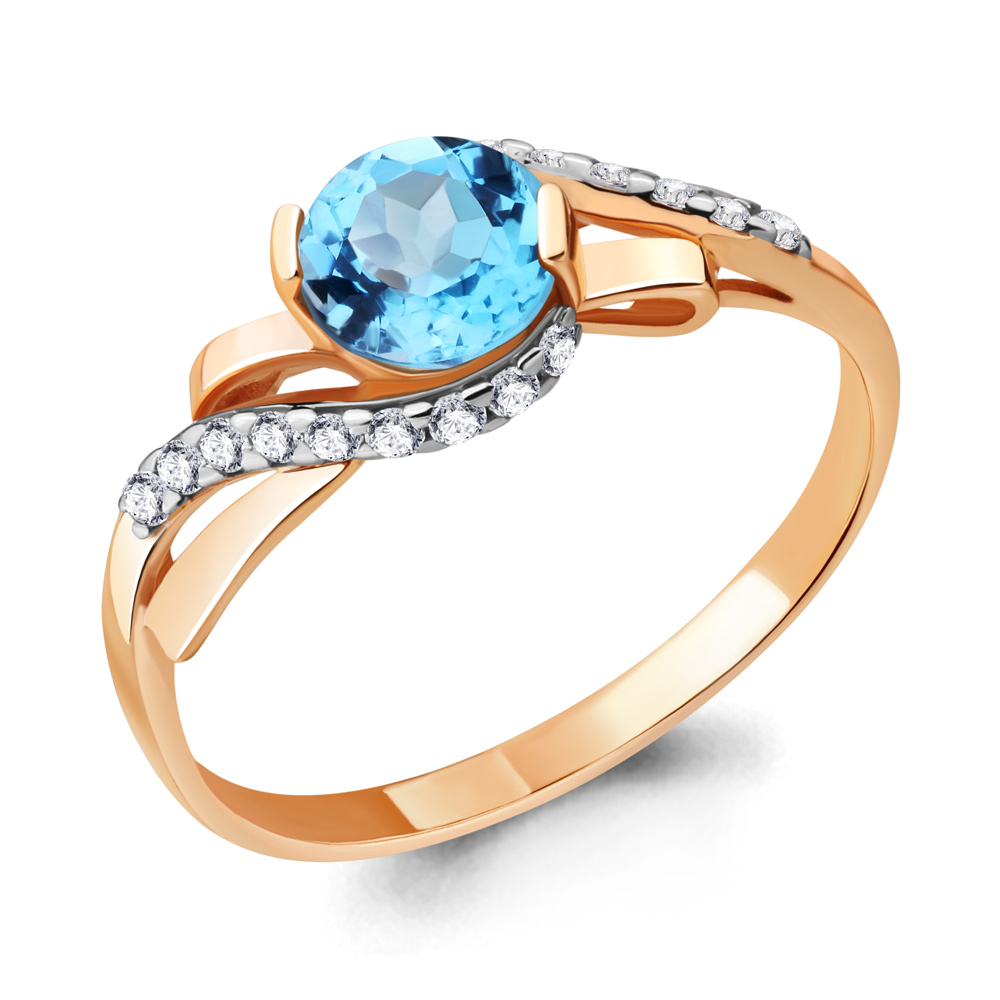 6938202А Кольцо из Золота с топазом скай блю, фианитами