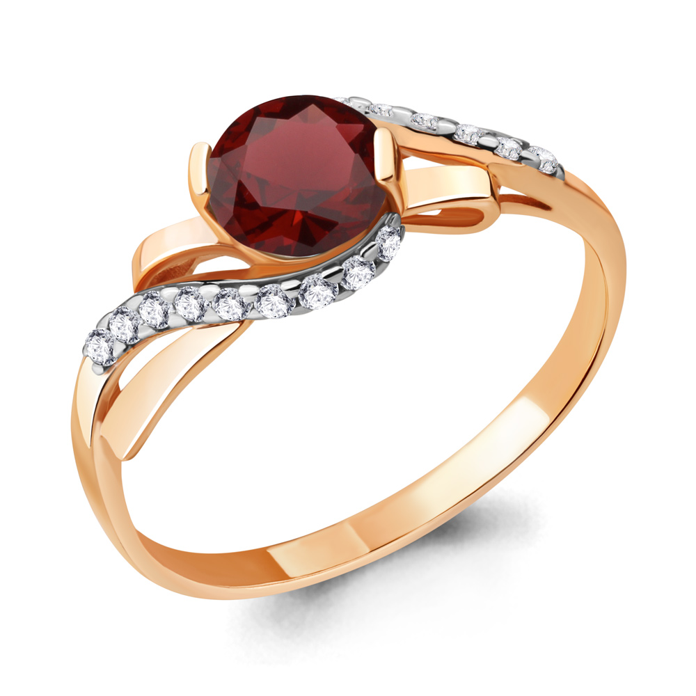 6938203А Кольцо из Золота с гранатом, фианитами