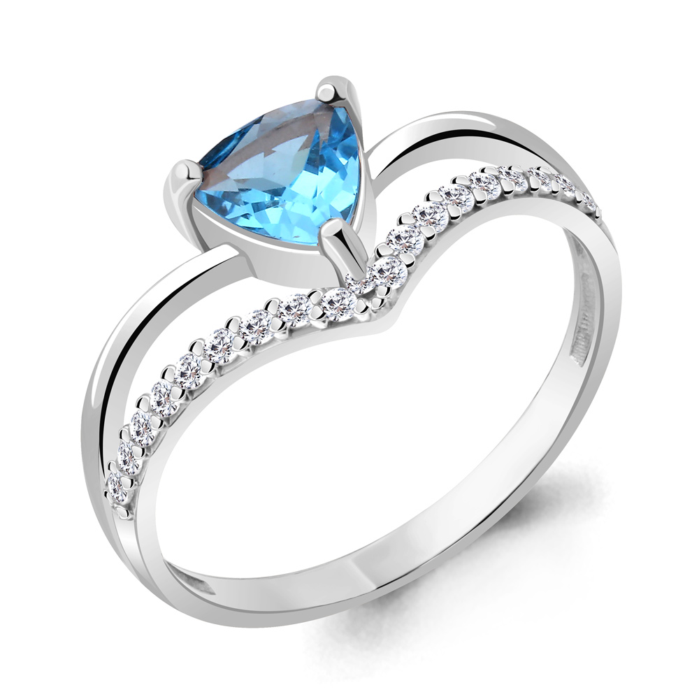 6938505А Кольцо из Серебра с топазом свисс блю, фианитами