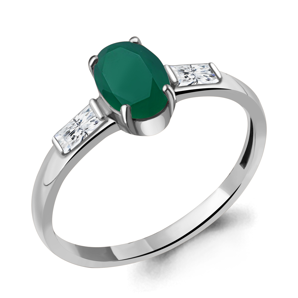 6938609 Кольцо из Серебра с агатом, фианитами