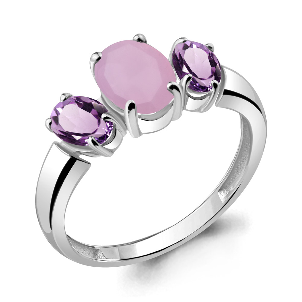 69395611 Кольцо из Серебра с аметистами, наноопалом розовым