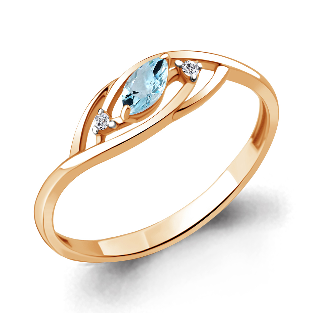 6939602 Кольцо из Золота с топазом скай блю, фианитами