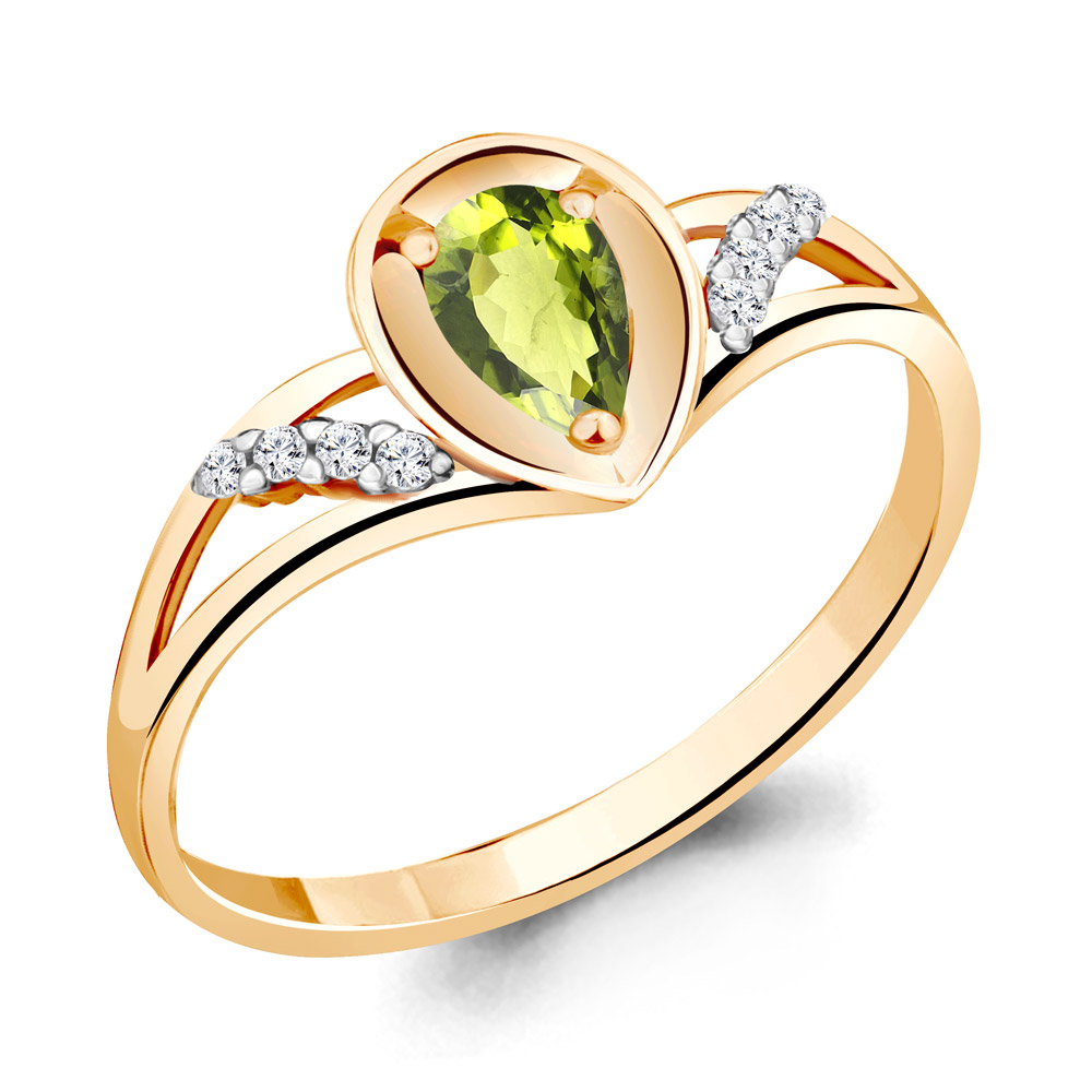 6939707А Кольцо из Золота с фианитами, хризолитом