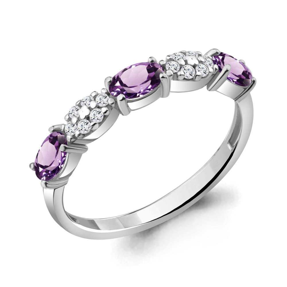 6940304А Кольцо из Серебра с аметистами, фианитами