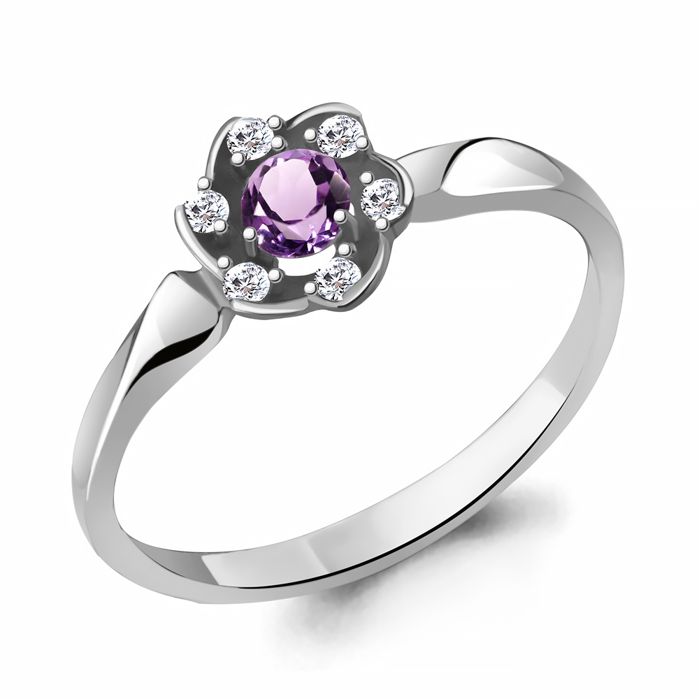 6941404А Кольцо из Серебра с аметистом, фианитами