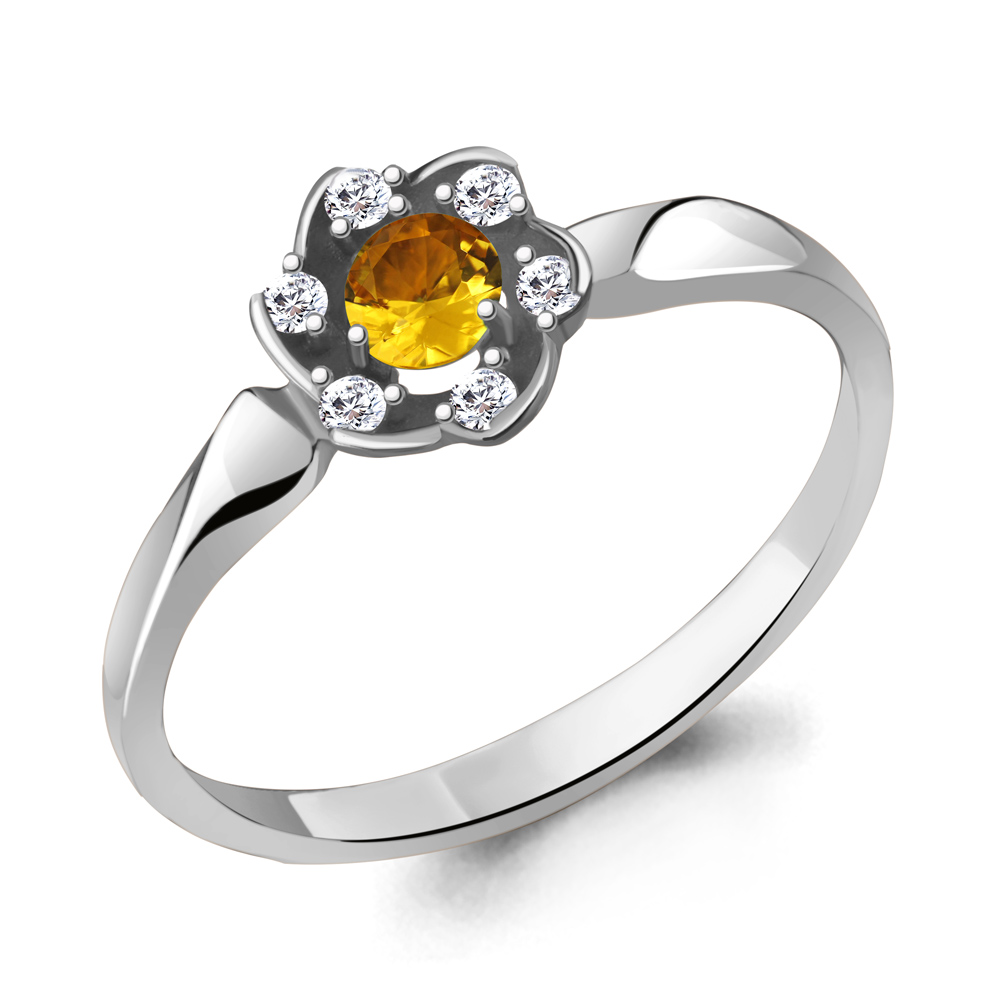 6941406А Кольцо из Серебра с фианитами, цитрином