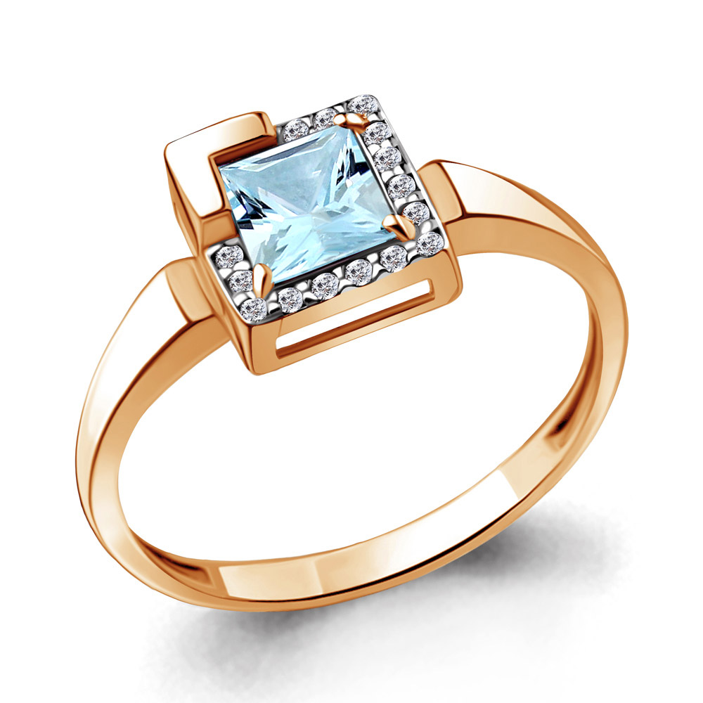 6942202А Кольцо из Золота с топазом скай блю, фианитами