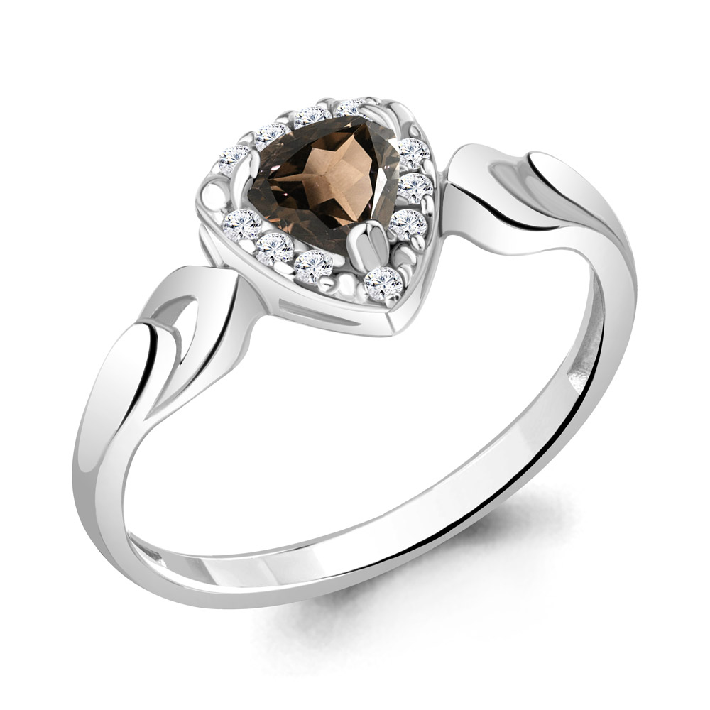 6942501А Кольцо из Серебра с кварцем дымчатым, фианитами
