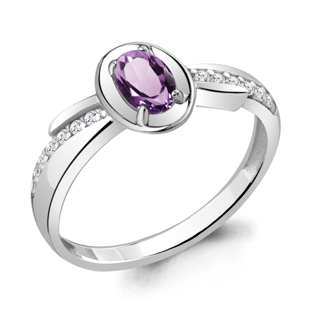 6942604А Кольцо из Серебра с аметистом, фианитами