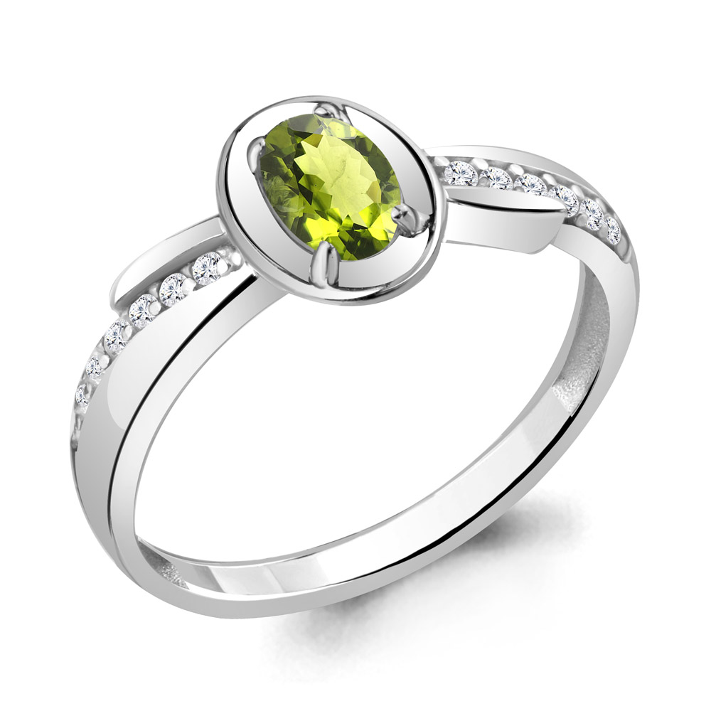 6942607А Кольцо из Серебра с фианитами, хризолитом