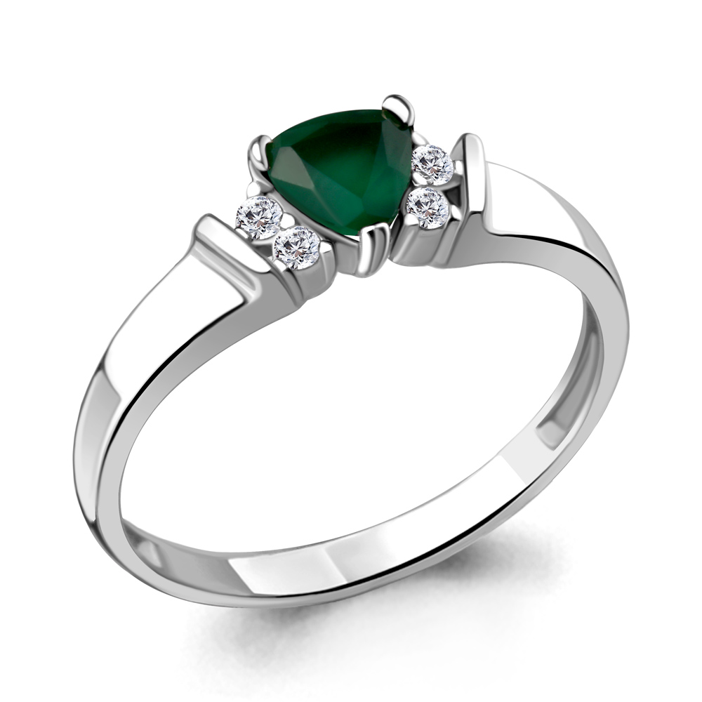 6943009А Кольцо из Серебра с агатом, фианитами